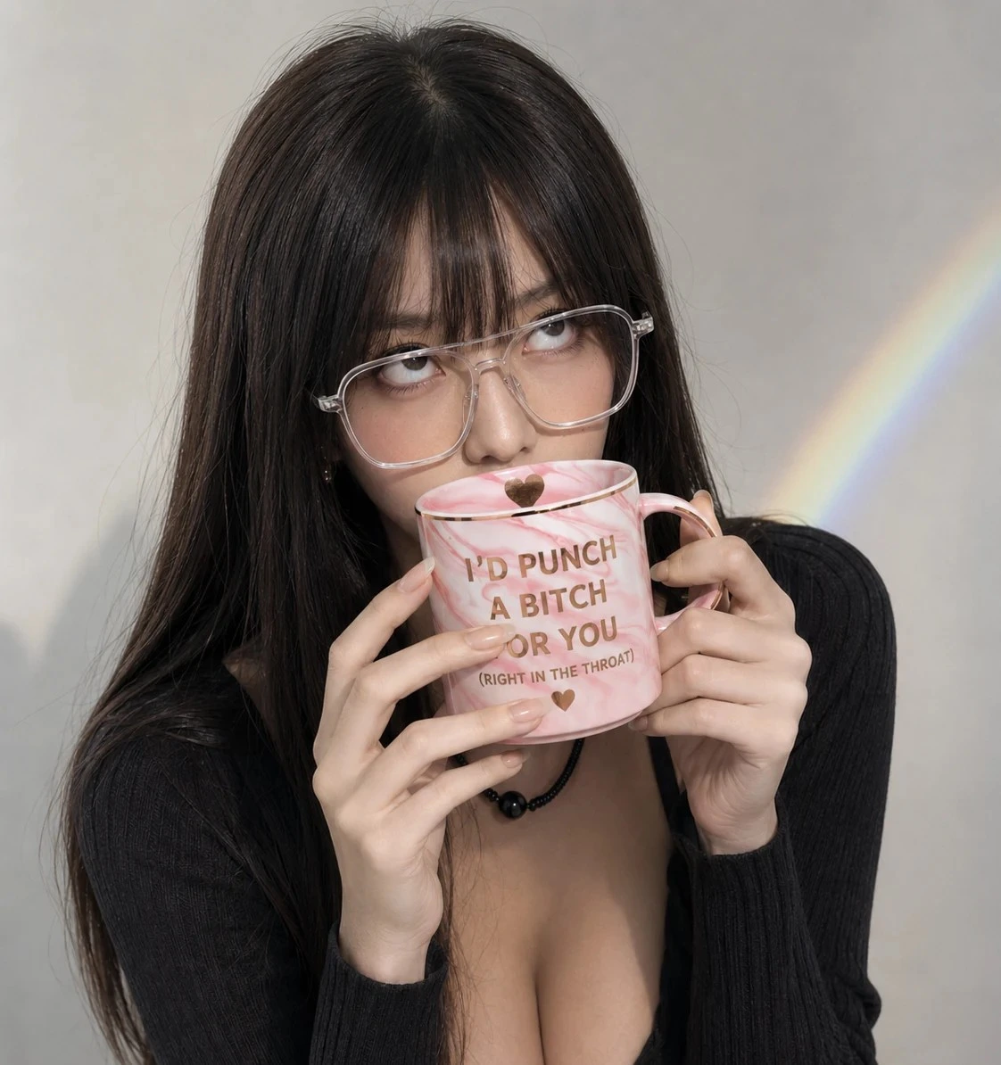 Pink marble Keep Talking I'm Diagnosing You mug held by Mei Lin