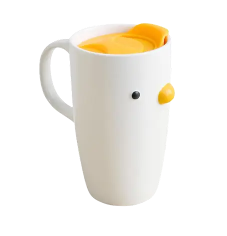 Tall white duck ceramic mug with yellow lid thumbnail