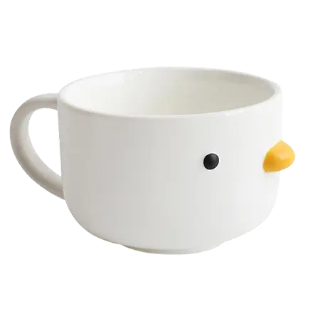 Wide white duck ceramic breakfast bowl mug thumbnail