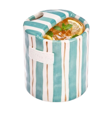 Blue striped ceramic sip cup thumbnail