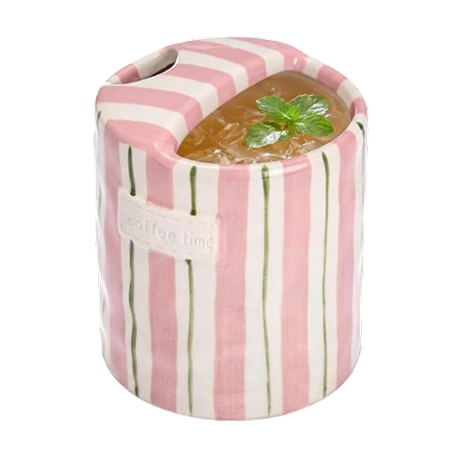 Pink striped ceramic sip cup thumbnail