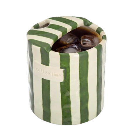 Green striped ceramic sip cup thumbnail